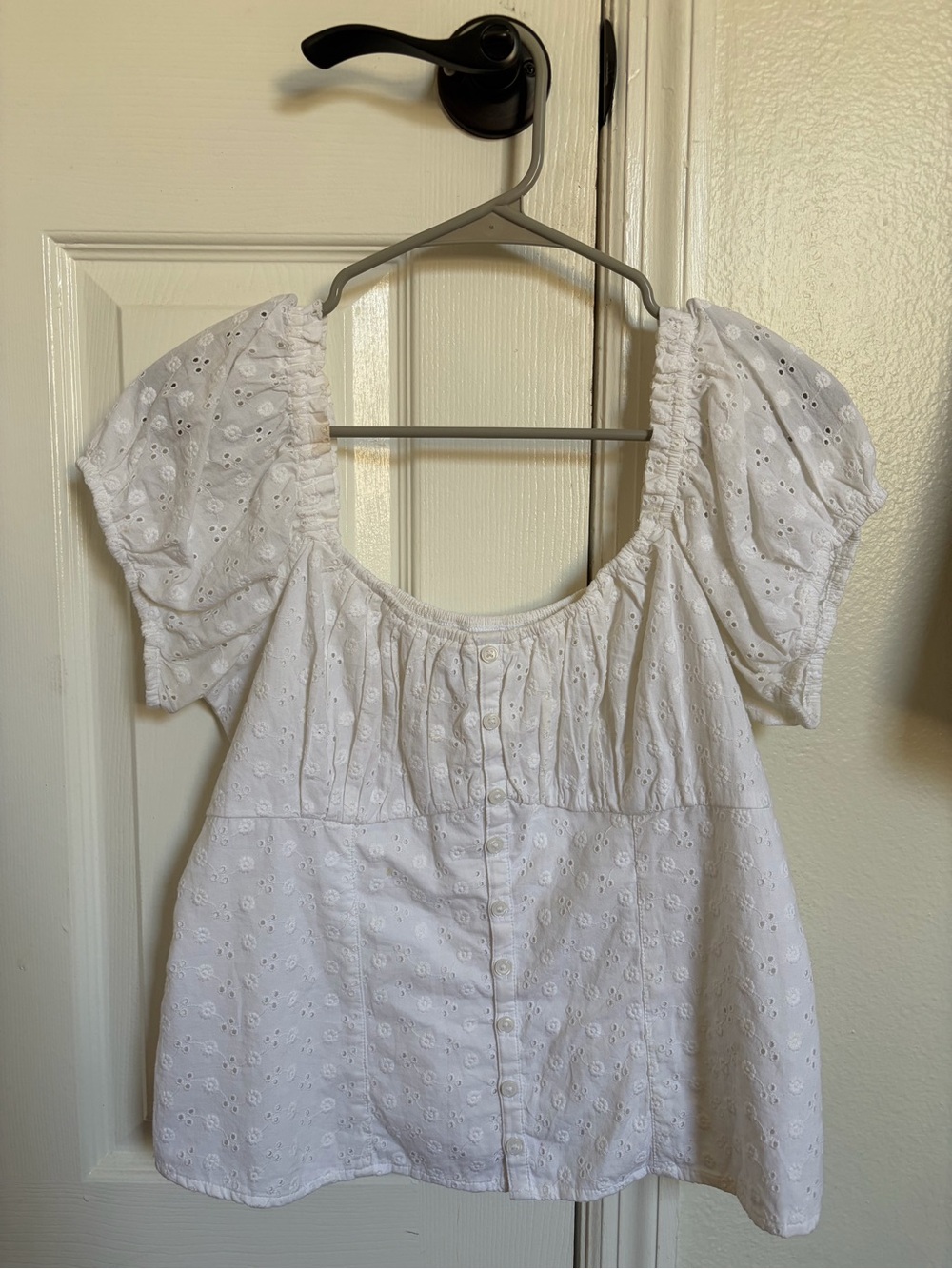 Hollister White Smocked Eyelet Top